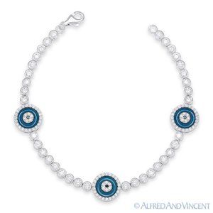 Evil Eye Charm Turkish Nazar Greek Mati .925 Sterling Silver & Crystal Bracelet